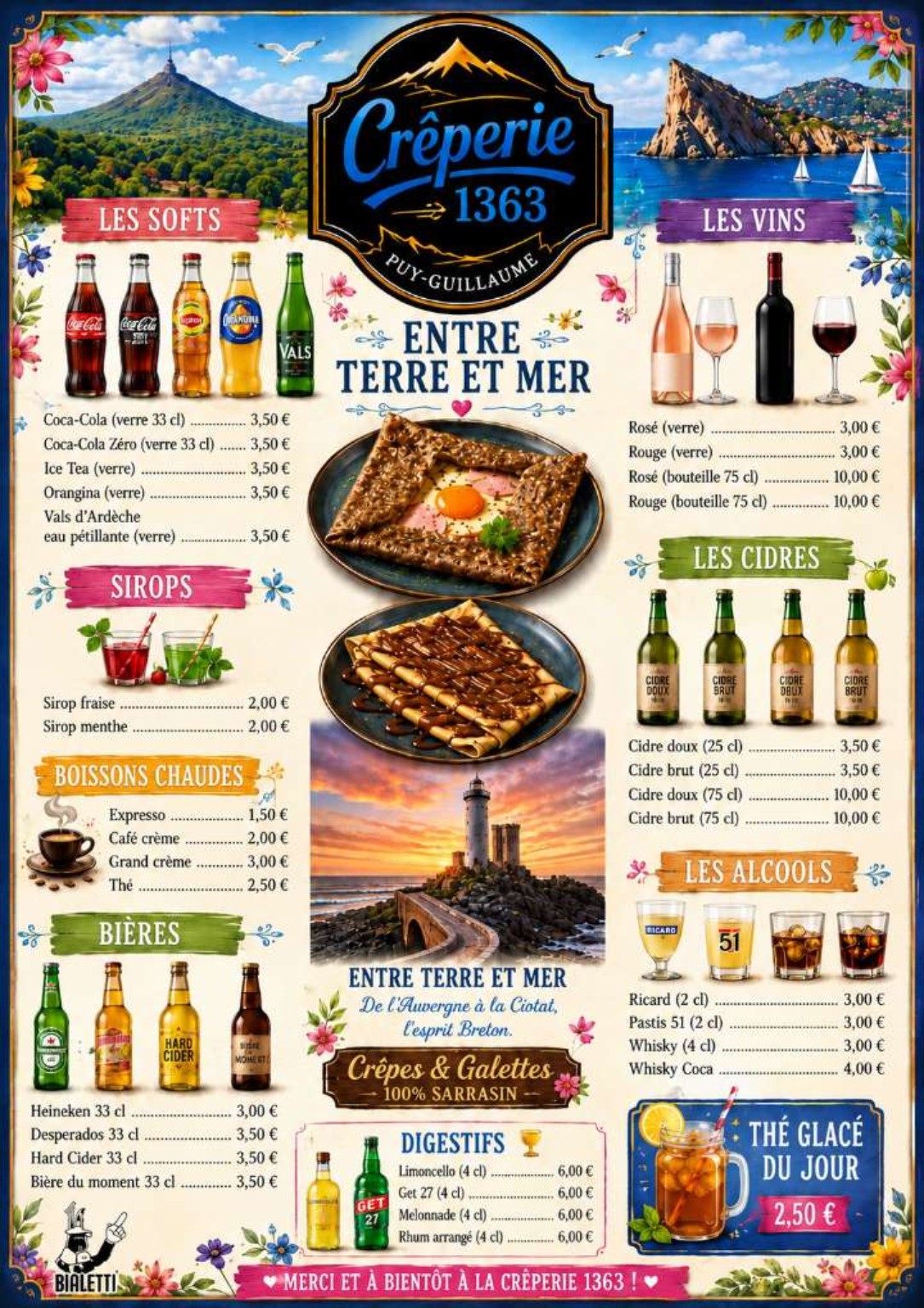 Carte complète des boissons